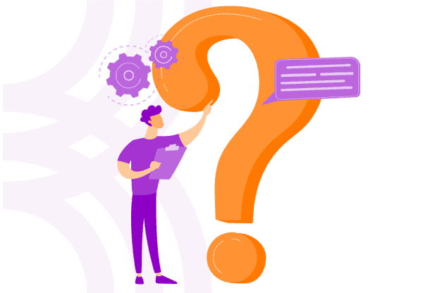 Fragezeichen Ein Mensch steht neben einem Fragezeichen (grafische Darstellung, Dekoration)