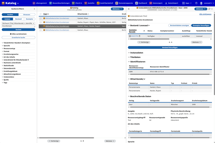 FOLIO - Anwendung (Screenshot der Weboberfläche, Juni 2025)
