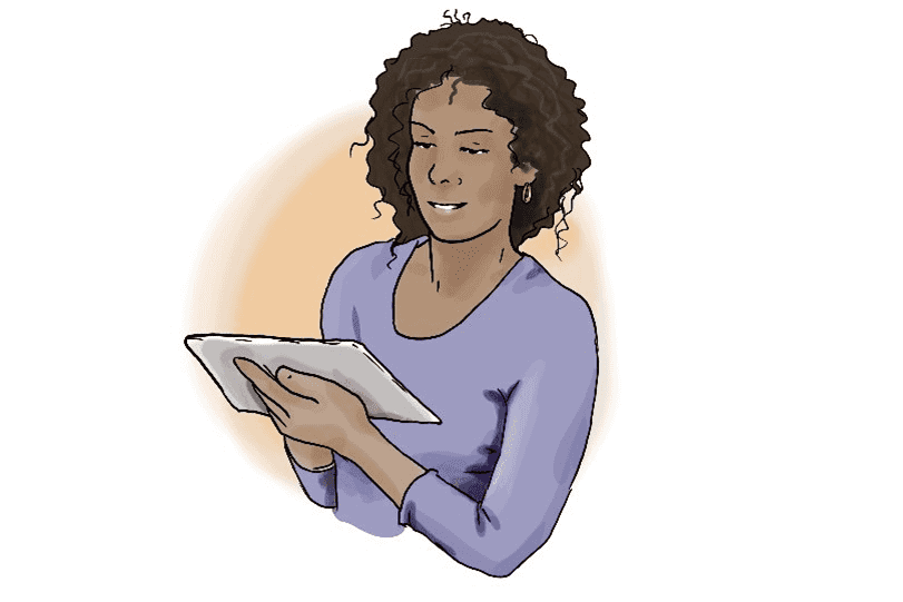 Ein Tablet benutzen (Grafische Darstellung) Eine Frau benutzt ein Tablet (Grafische Darstellung)