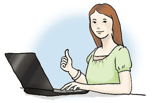 Einen Computer benutzen (Grafik) Eine Frau benutzt ein Notebook als Comupter (grafische Illustration)