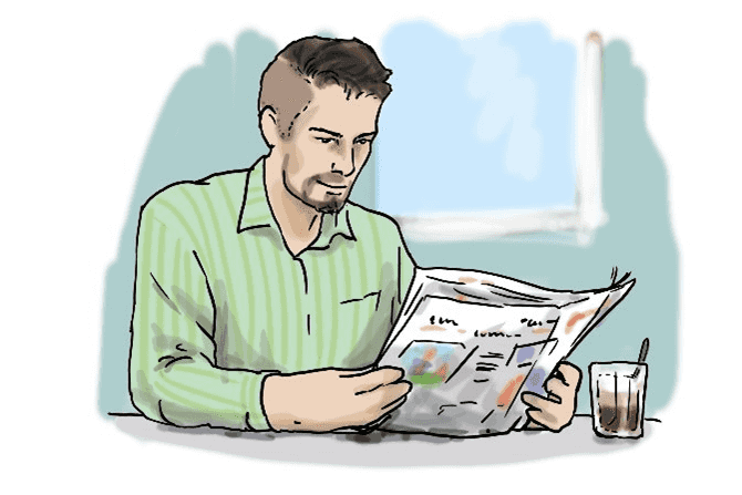 Eine Zeitung lesen (Grafische Darstellung) Mann mit einer Zeitung, die er liest (Grafische Darstellung)