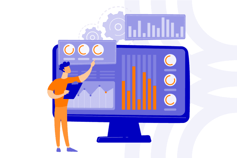 Metadaten Ein Mensch vor einem überdimensionierten Endgerät mit Display (grafische Darstellung, Dekoration)