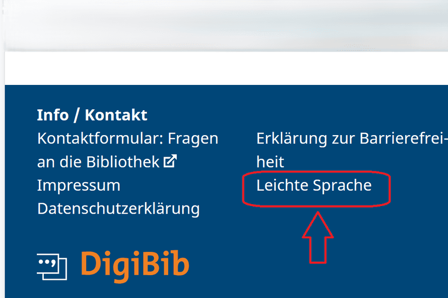 Der Link zur Seite Leichte Sprache auf der DigiBib-Seite (Bildschirm-Foto)