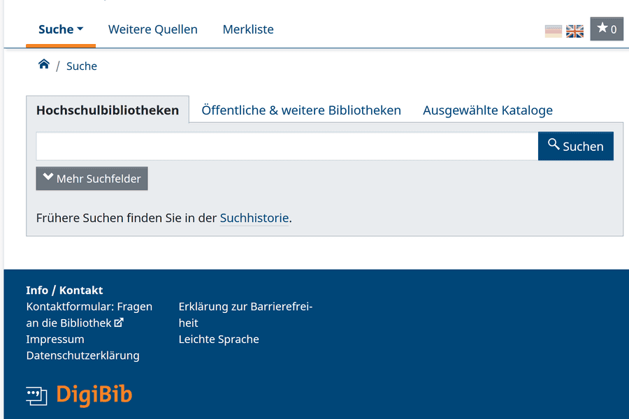 Die Internet-Seite der DigiBib auf einem kleinen Bildschirm (Screenshot)