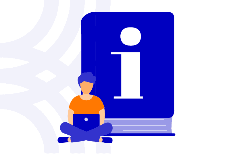 Information - Auskunft Ein Mensch mit einem Endgerät auf der Suche nach mehr Information (grafische Darstellung, Dekoration)